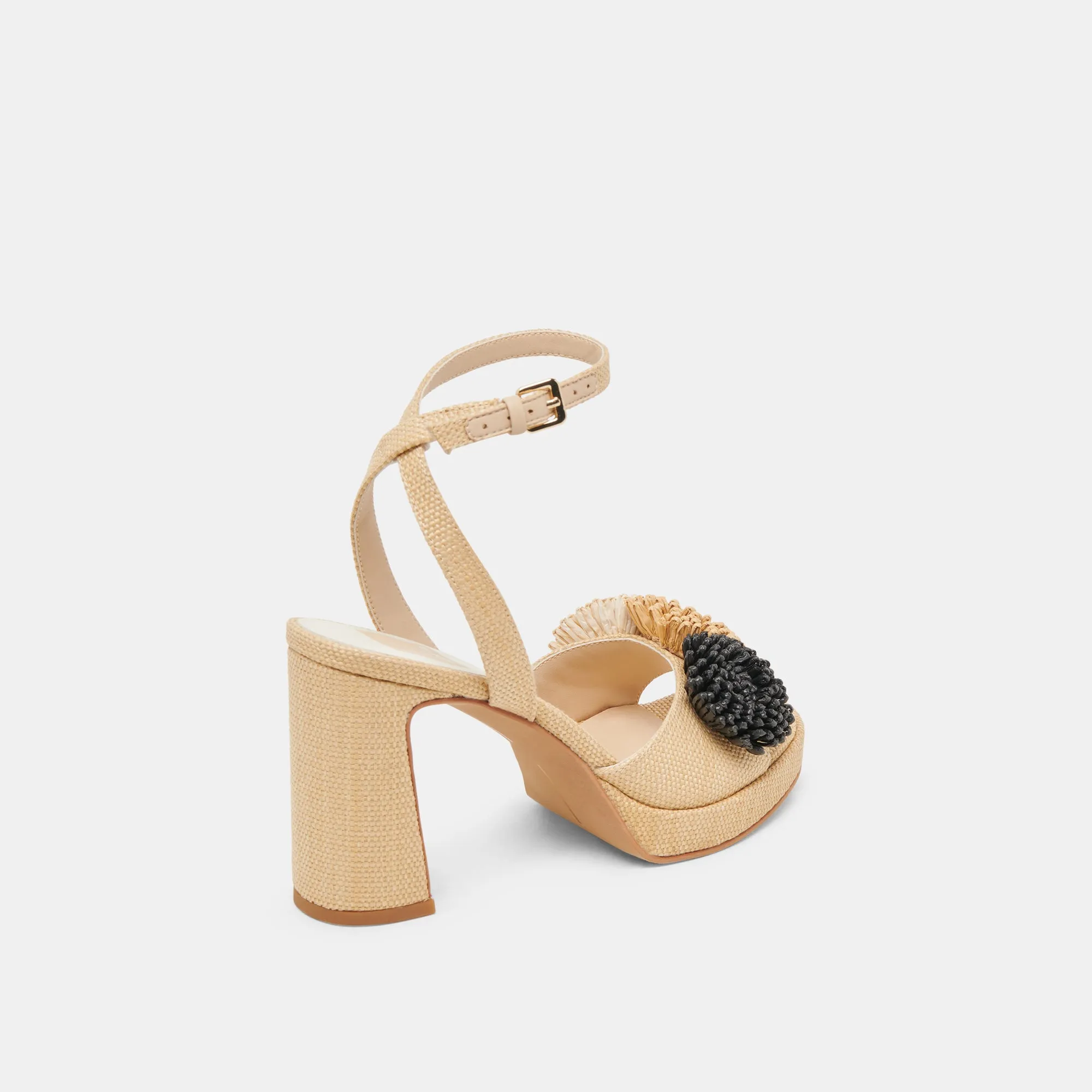 OLIVEA HEELS BLACK NATURAL RAFFIA Open Heel Shoes Heels for Spring