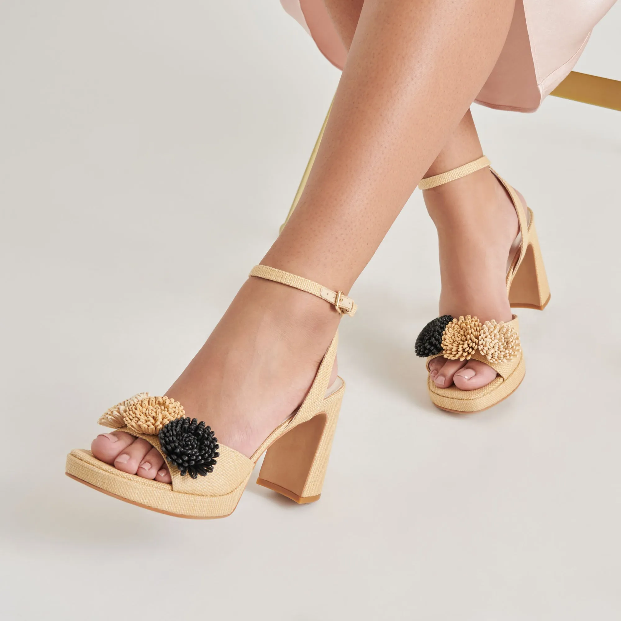 OLIVEA HEELS BLACK NATURAL RAFFIA Easy to Wear Minimal Heels