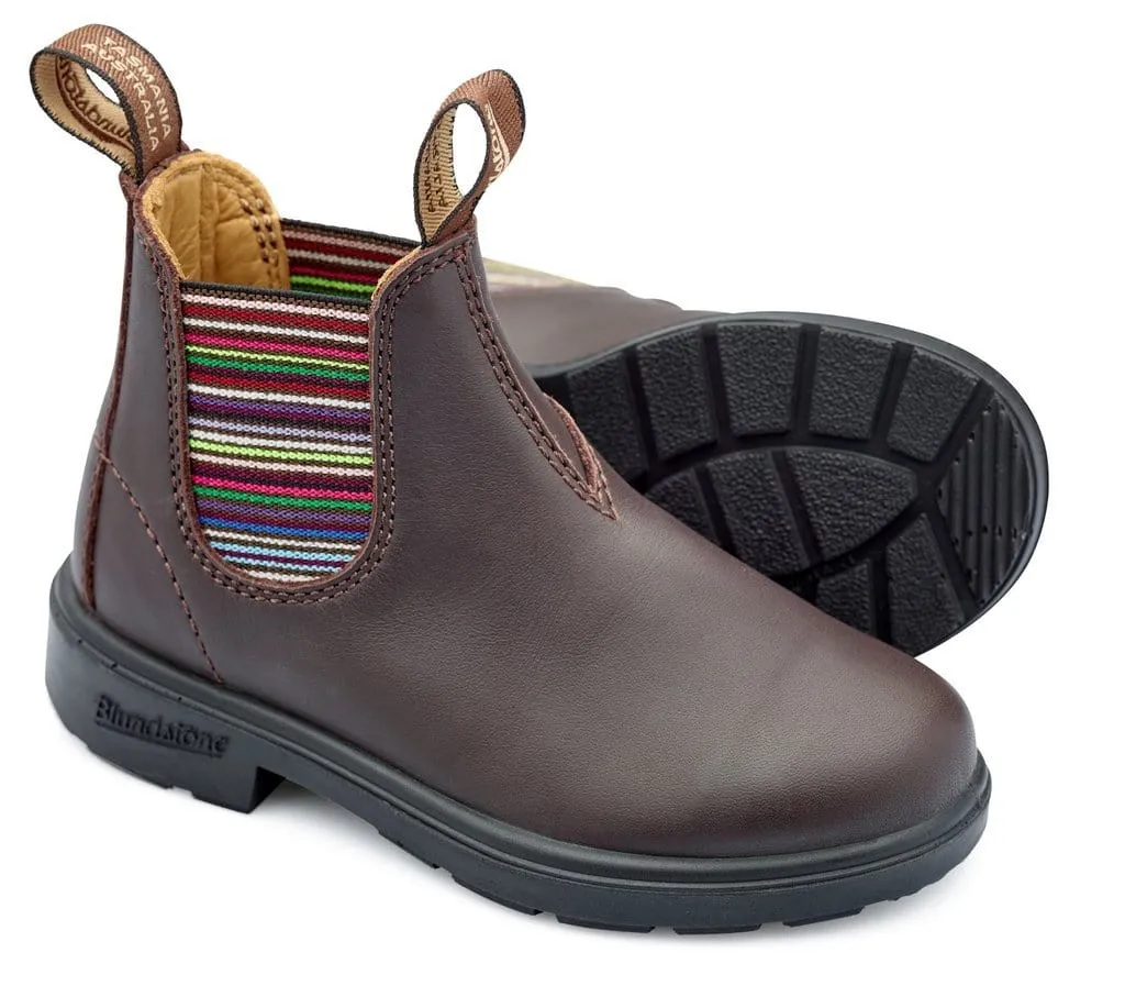 Stable Ankle Classic Blundstone 1413 - Kids Striped Brown Elastic - Chelsea