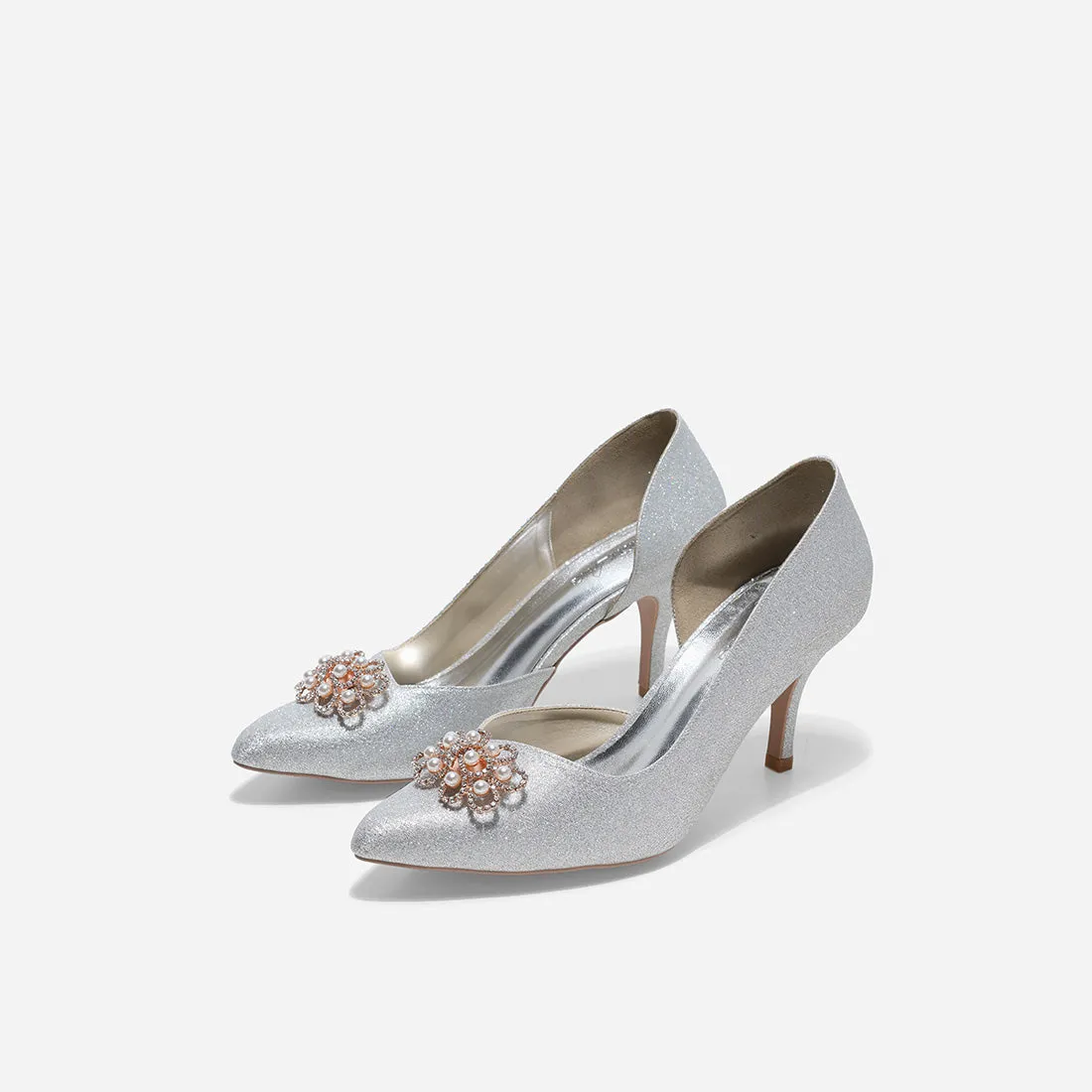 Amor Cynthia Silver Pumps Wide Fit Heels Versatile
