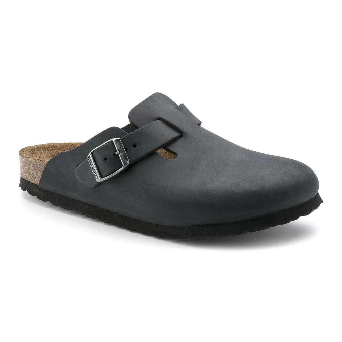 Birkenstock Men's Boston Black Oiled Leather Swing Step Flat Base