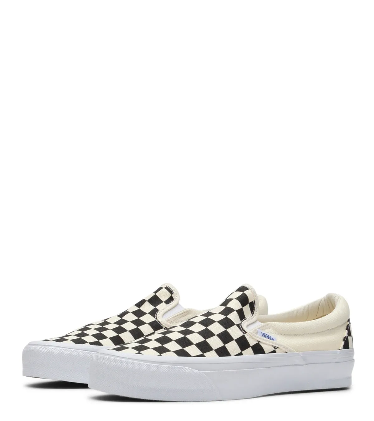 elastic - closure football - style Vans LX Slip-On Reissue 98 Checkerboard Black Off White