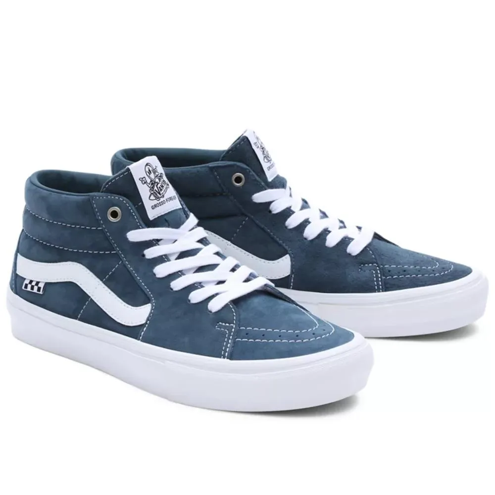 Landing Power Vans Skate Grosso Mid Pig Suede - Blue/White