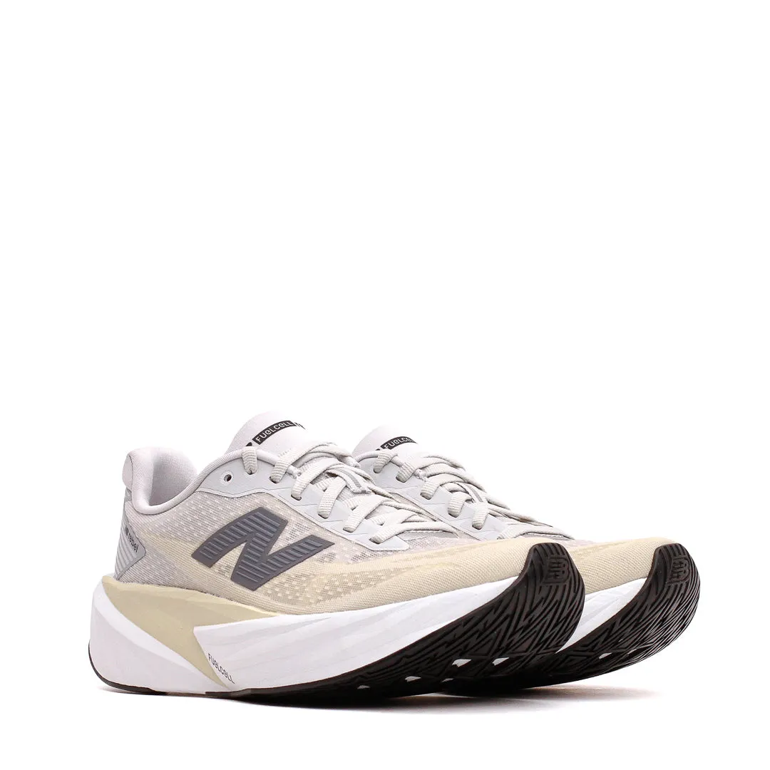 New Balance Women FuelCell Rebel v5 Linen Grey Matter WFCXLX5 logo - branded running gear