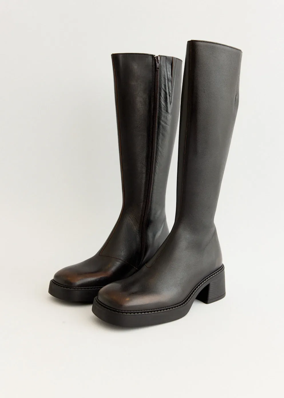 Yumi Brushed Brown Boots Decorative stitching