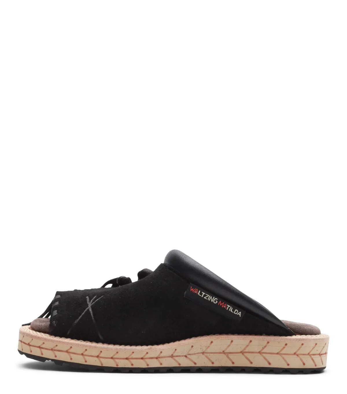 Sporty arch Kapital Deer Leather Pueblo Sabot Sandals Black