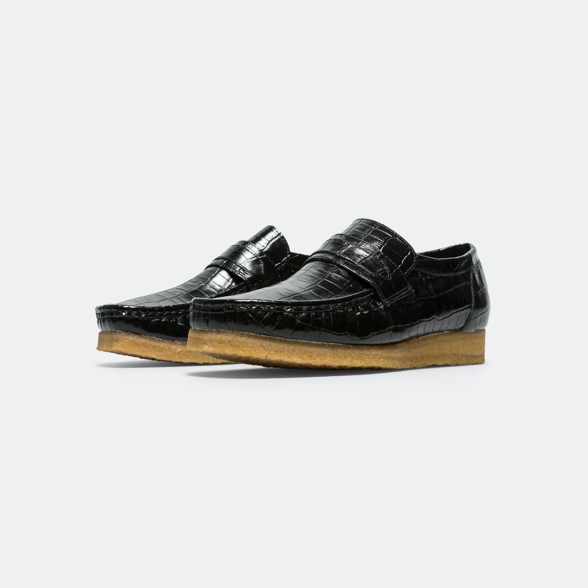 City Step Wallabee Loafer - Black Crocodile