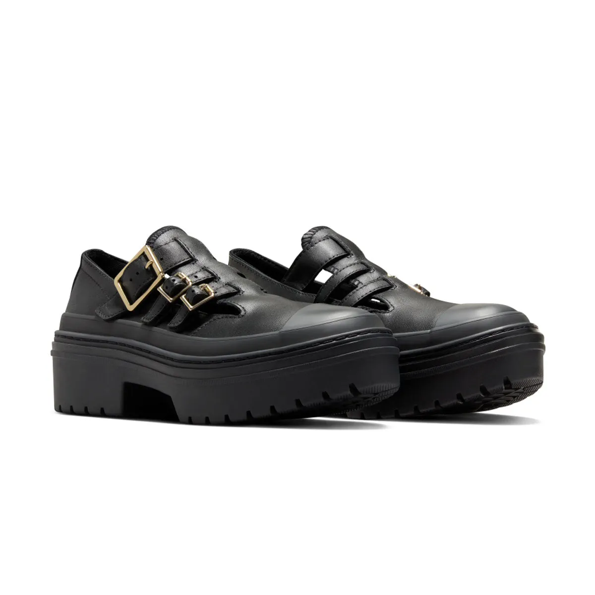 mesh material Layered Cushion Chuck Taylor All Star Lugged Heel Mary Jane Platform 'Black Gold'