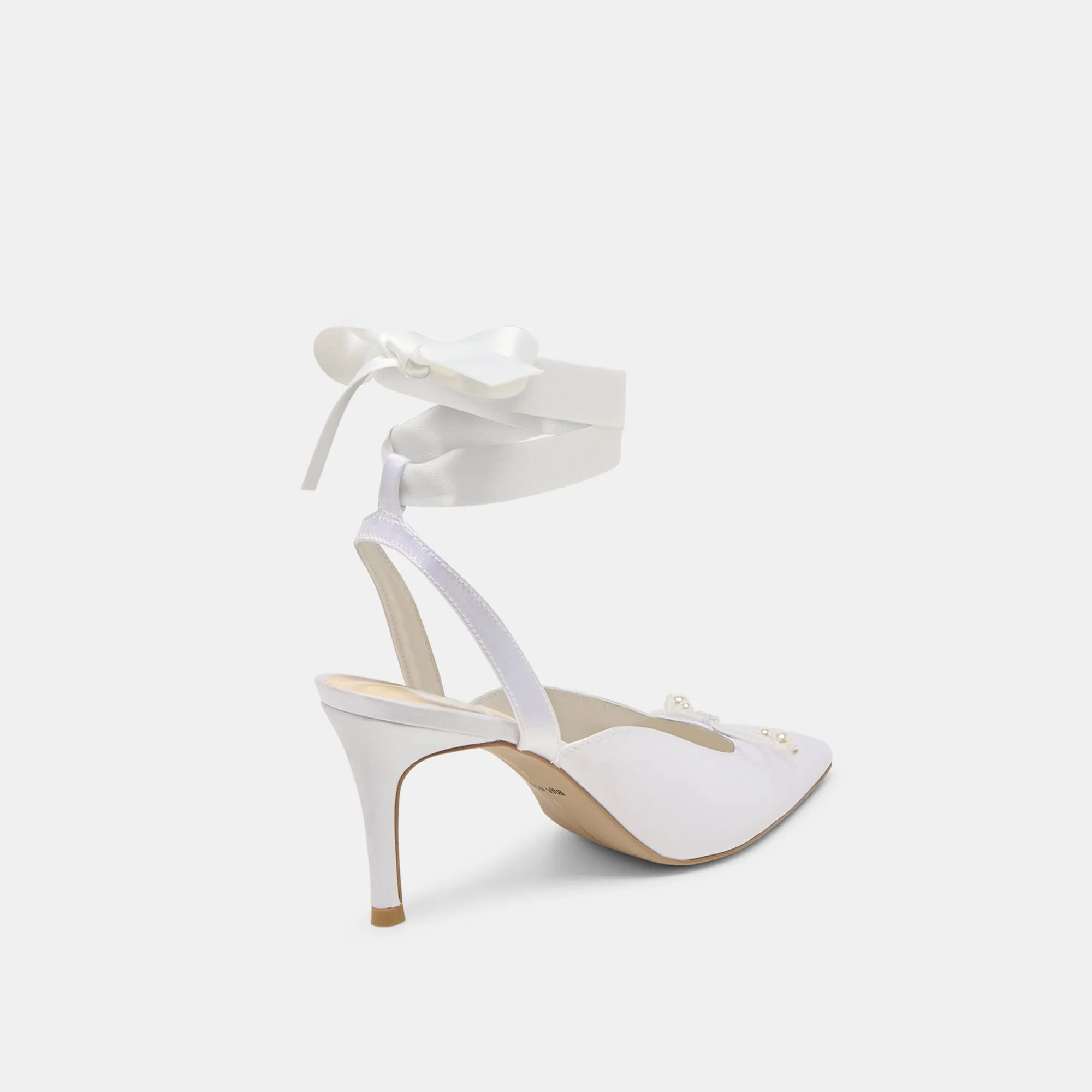 EFORA HEELS TRUE WHITE SATIN Lace Up Chic Heels