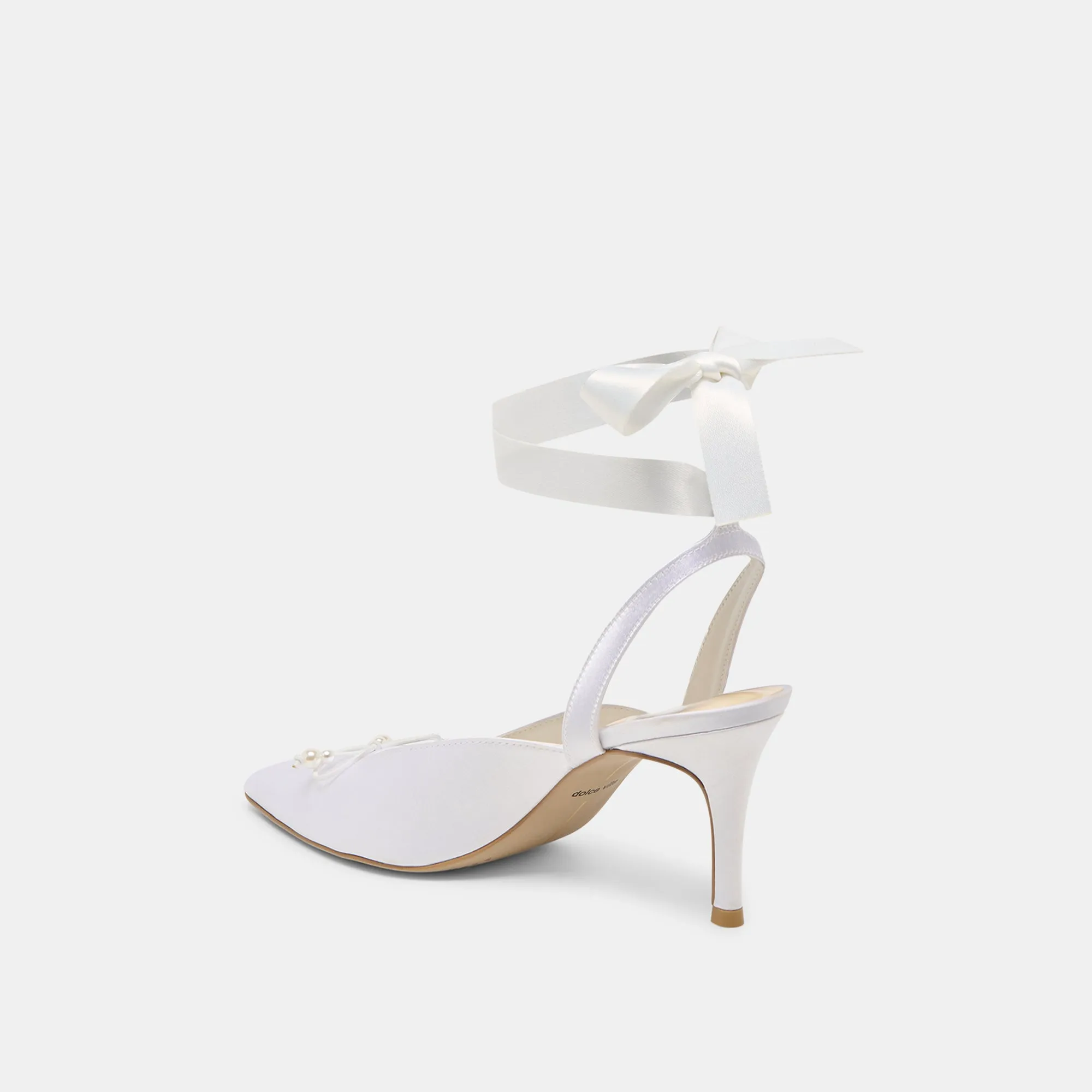 Tapered Heel Luxe Leather Heels EFORA HEELS TRUE WHITE SATIN