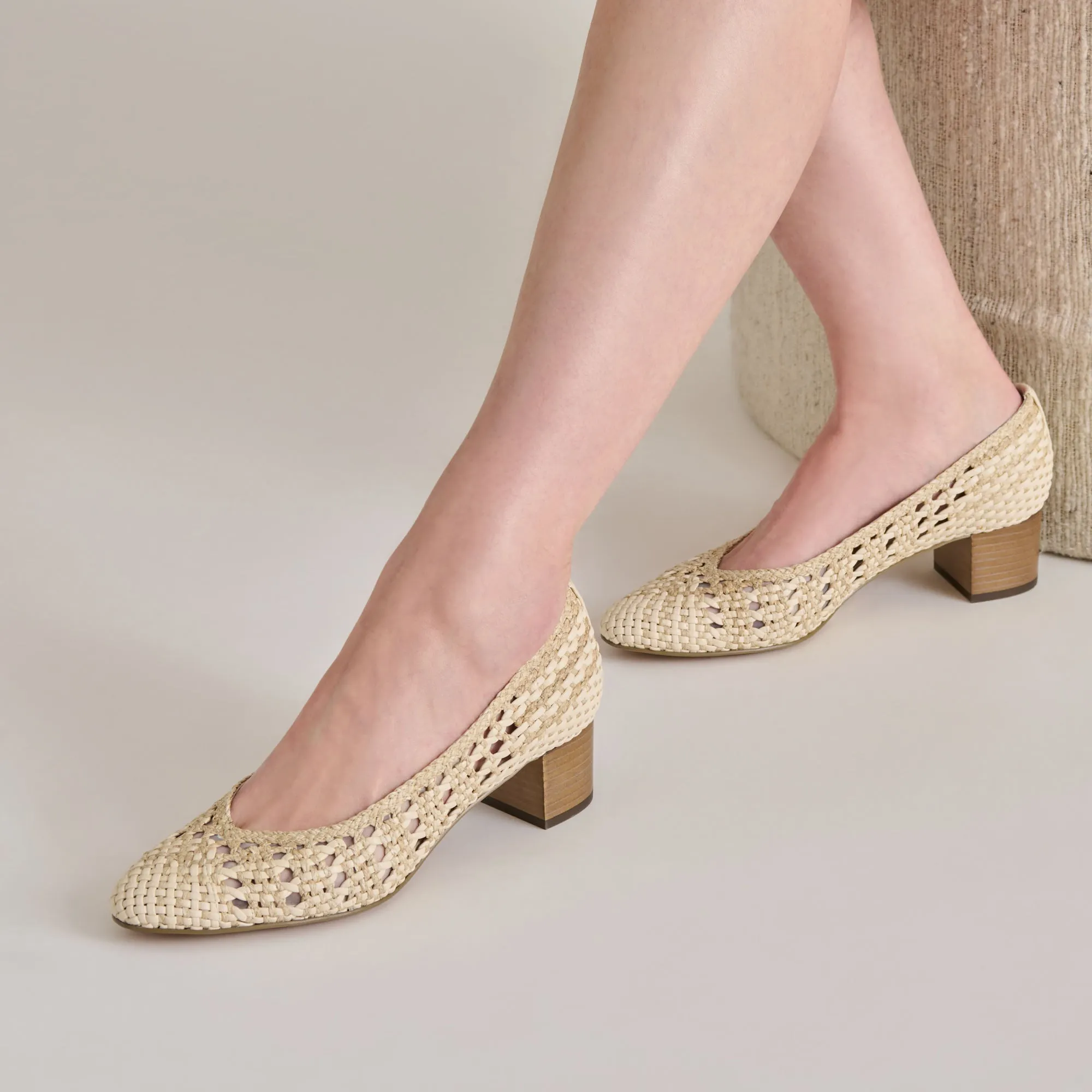LULA HEELS IVORY MULTI WOVEN RAFFIA Laced Wide Strap Heels