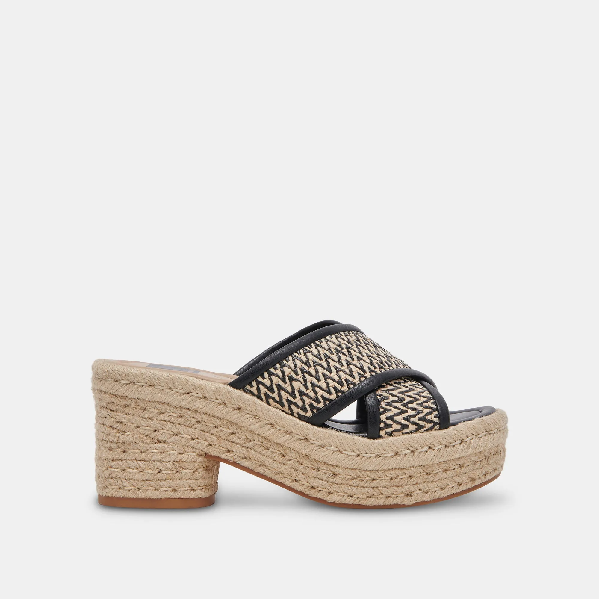 ELDORA HEELS WHITE BLACK RAFFIA studded