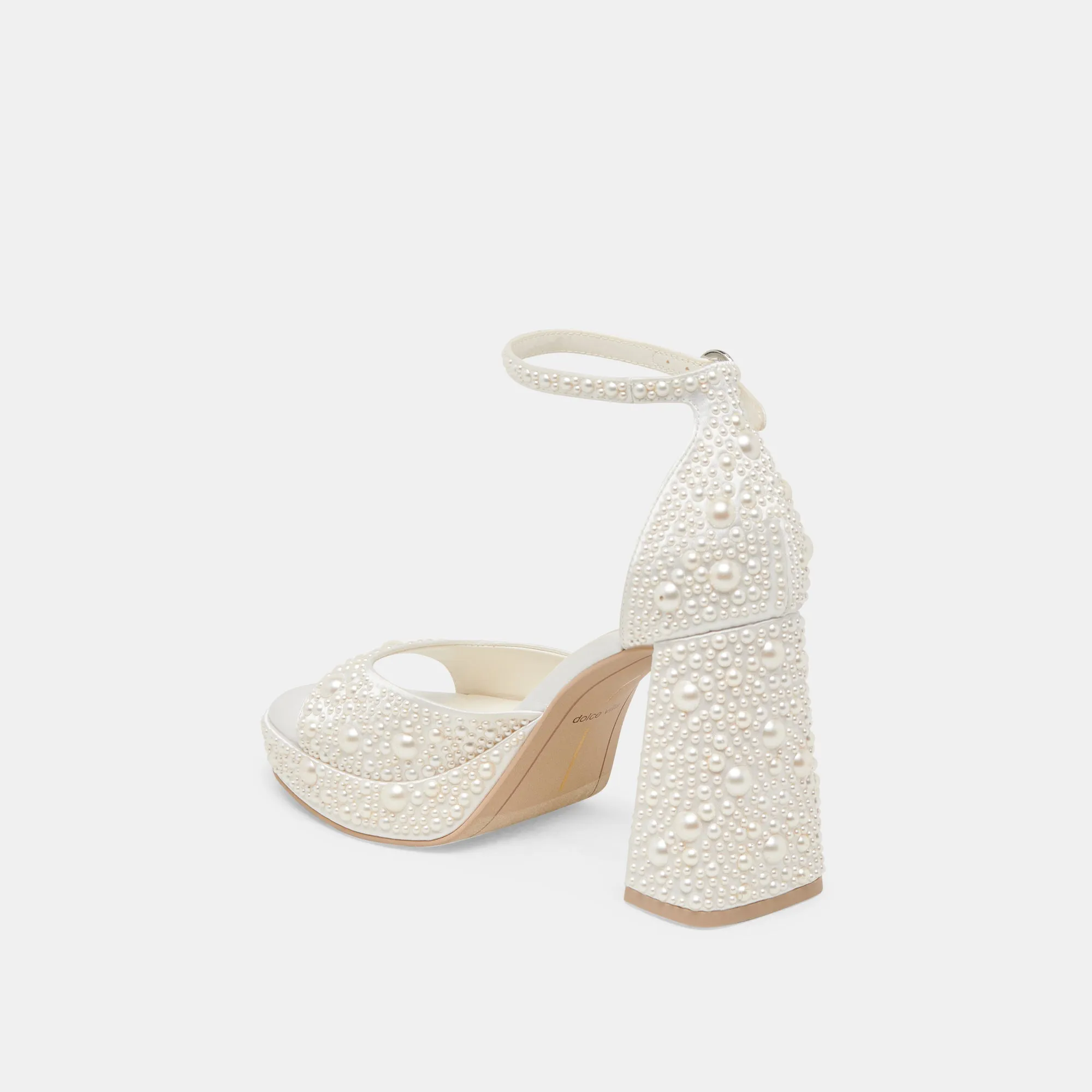 Luxury Pumps for Weddings Luxury Dress Shoes PANDRO PEARL WIDE HEELS TRUE WHITE SATIN