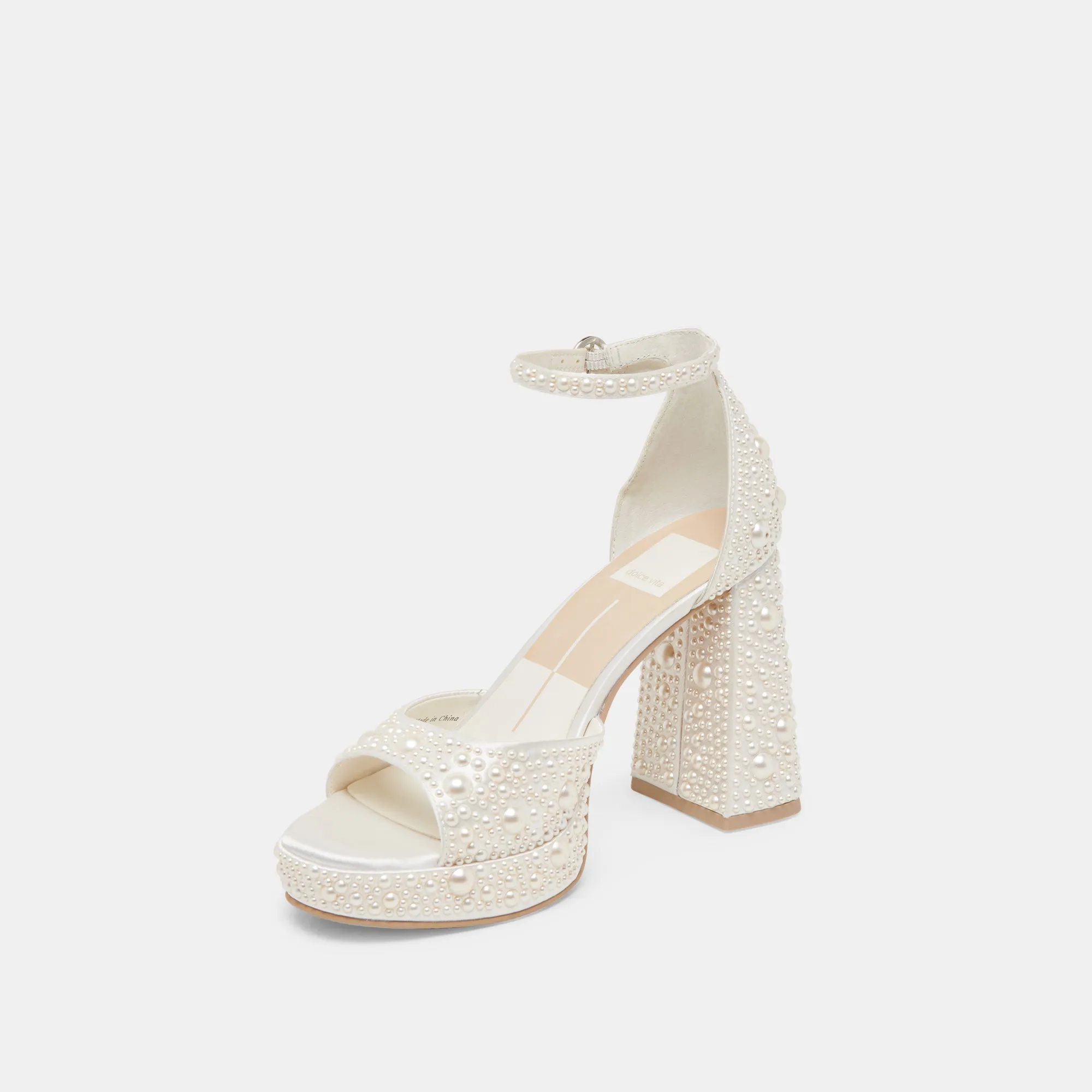 Winter High Heels PANDRO PEARL WIDE HEELS TRUE WHITE SATIN