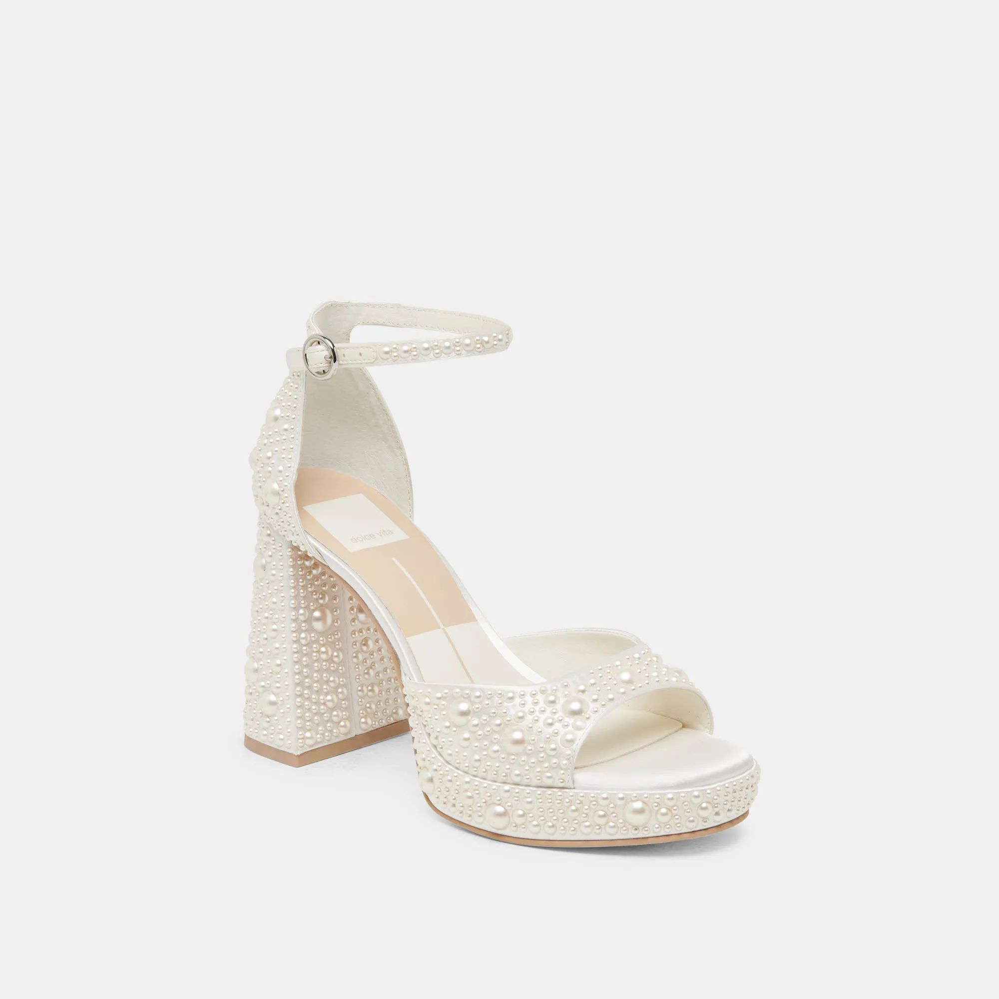 Classic Dress Shoes PANDRO PEARL WIDE HEELS TRUE WHITE SATIN