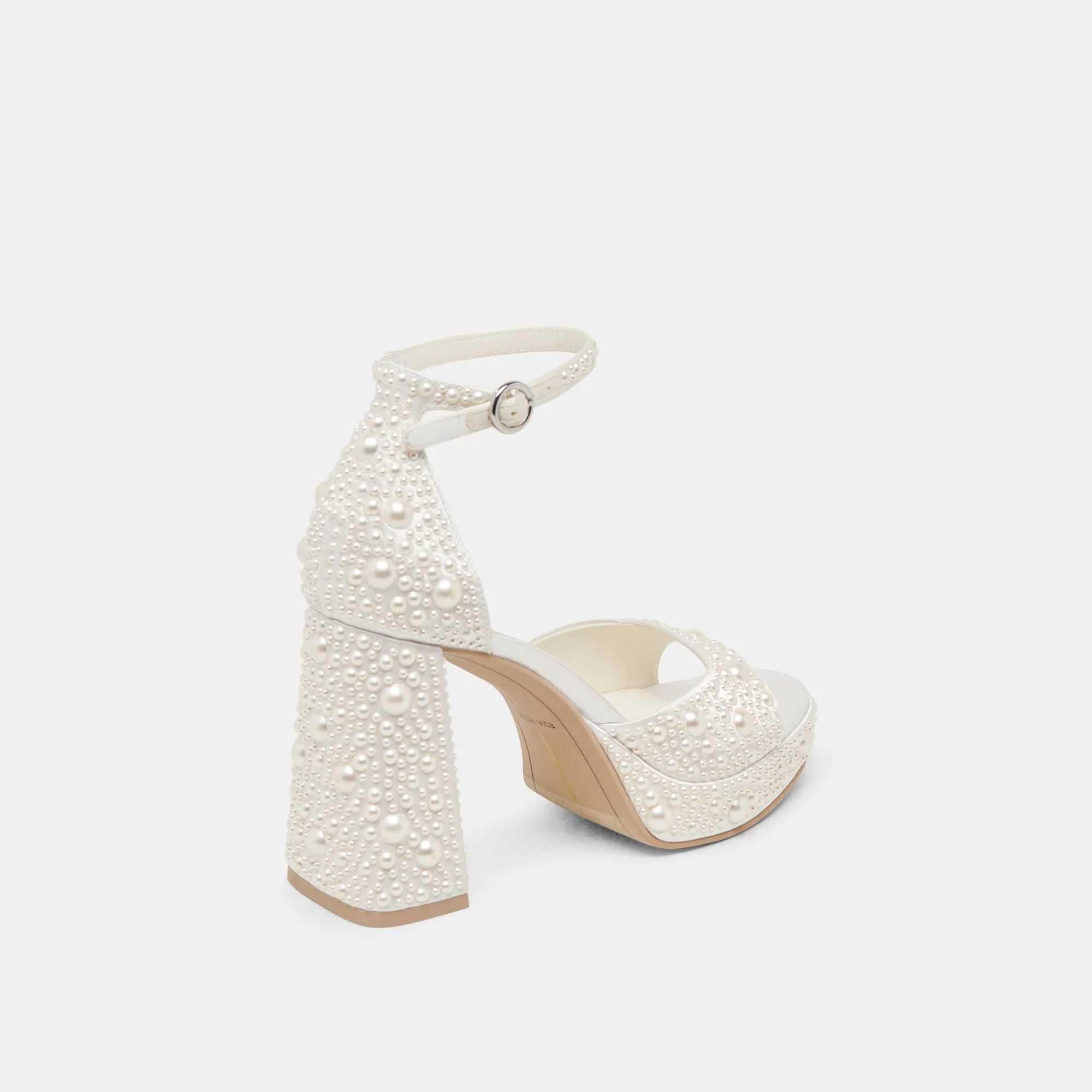 PANDRO PEARL WIDE HEELS TRUE WHITE SATIN Foot Protection Strappy Design