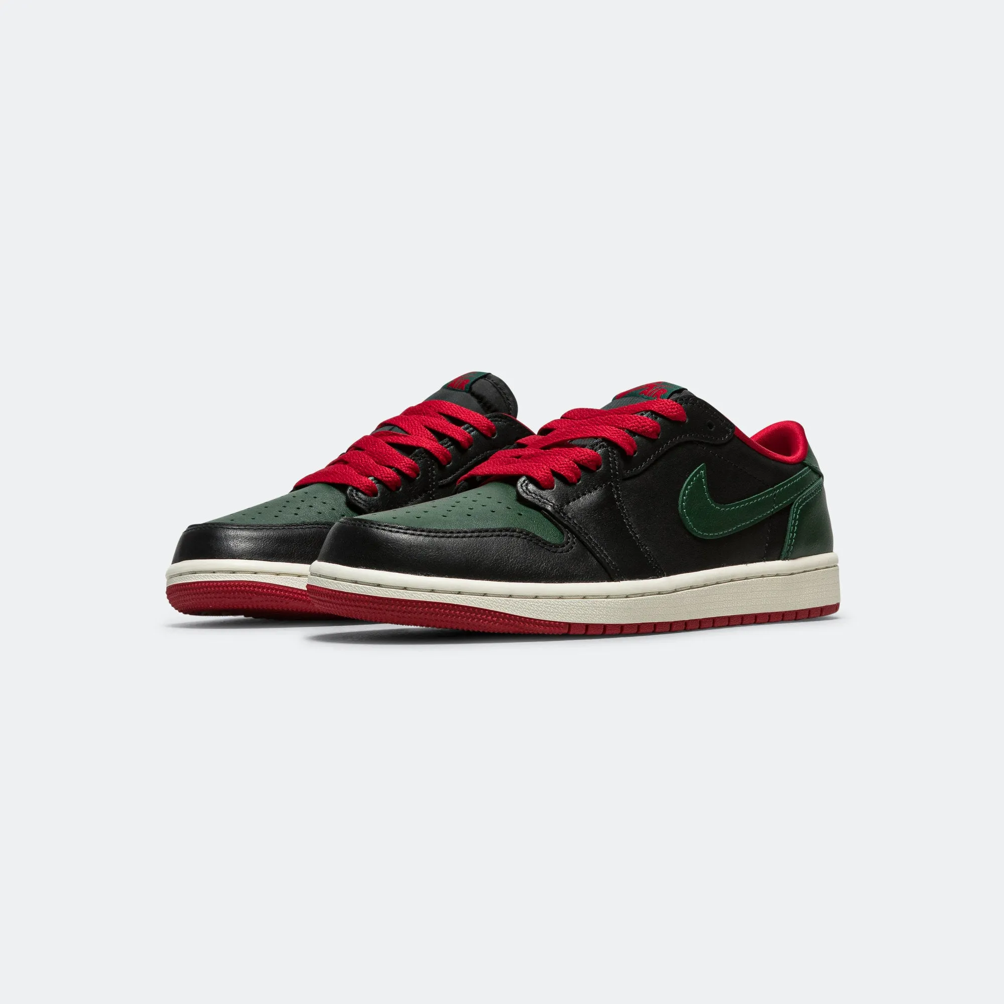 Tough Build Arch Support Technology Womens Air Jordan 1 Low OG - Black/Gorge Green-Varsity Red-Sail