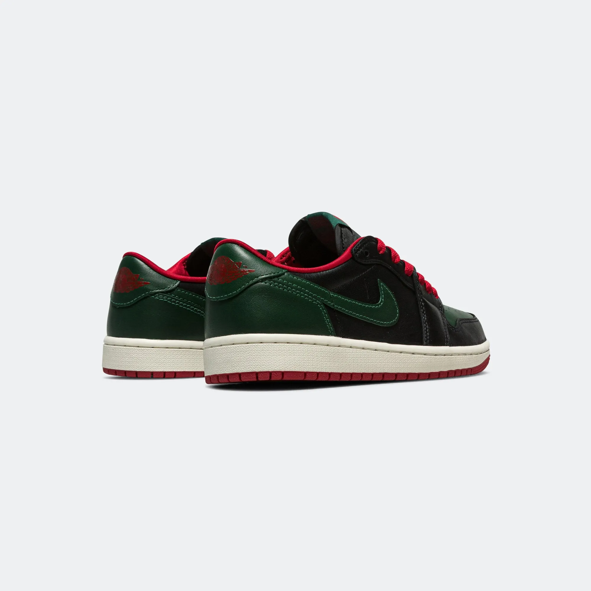 Cushion Heel Core Runner Womens Air Jordan 1 Low OG - Black/Gorge Green-Varsity Red-Sail