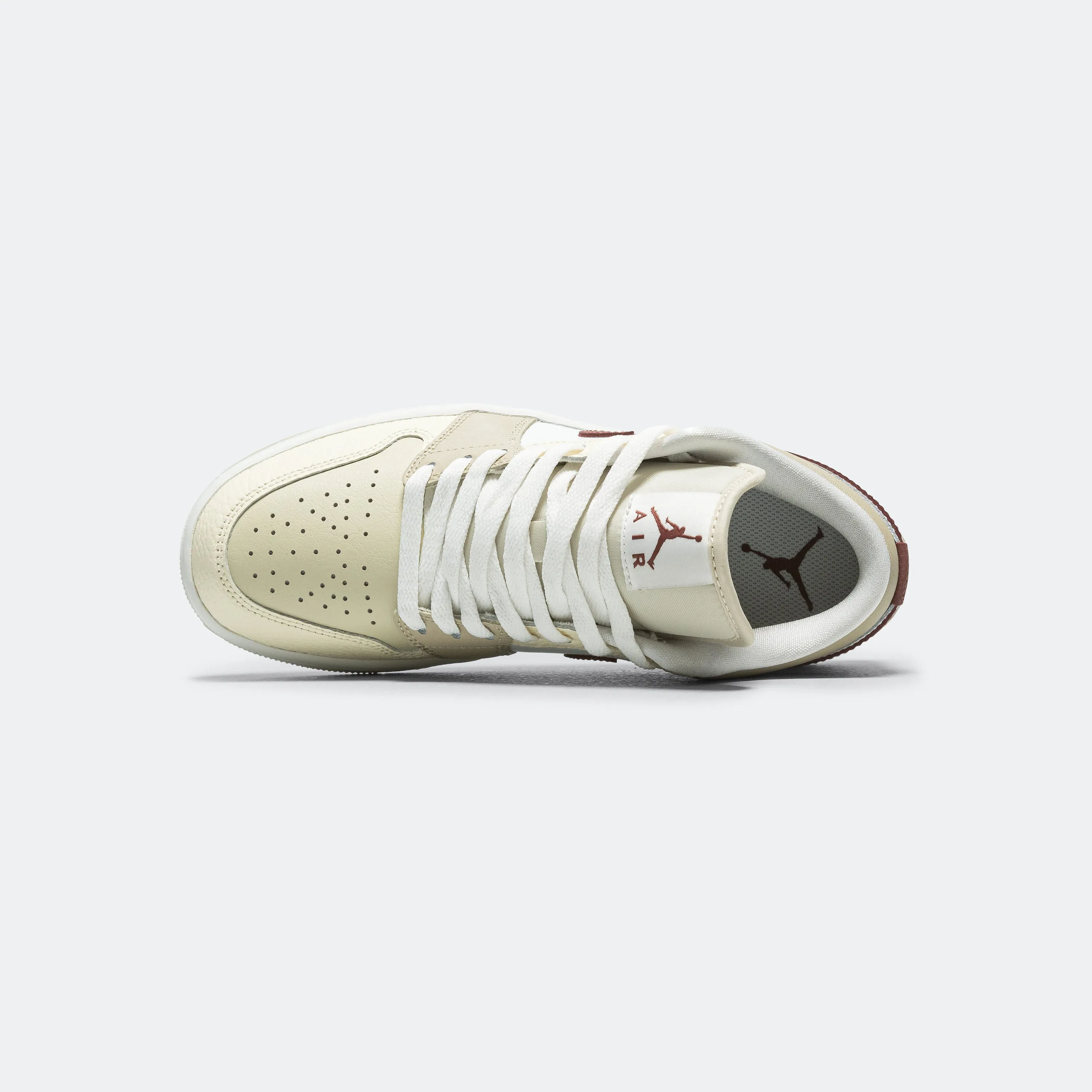 Womens Air Jordan 1 Retro Low - Summit White/Red Sepia-Desert Khaki Cushioned Footbed