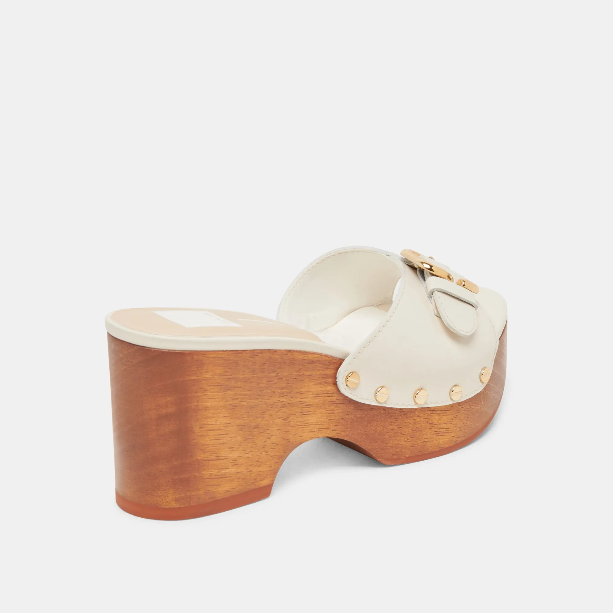 YALAH HEELS OFF WHITE LEATHER Slip-On Heels Dainty Heels