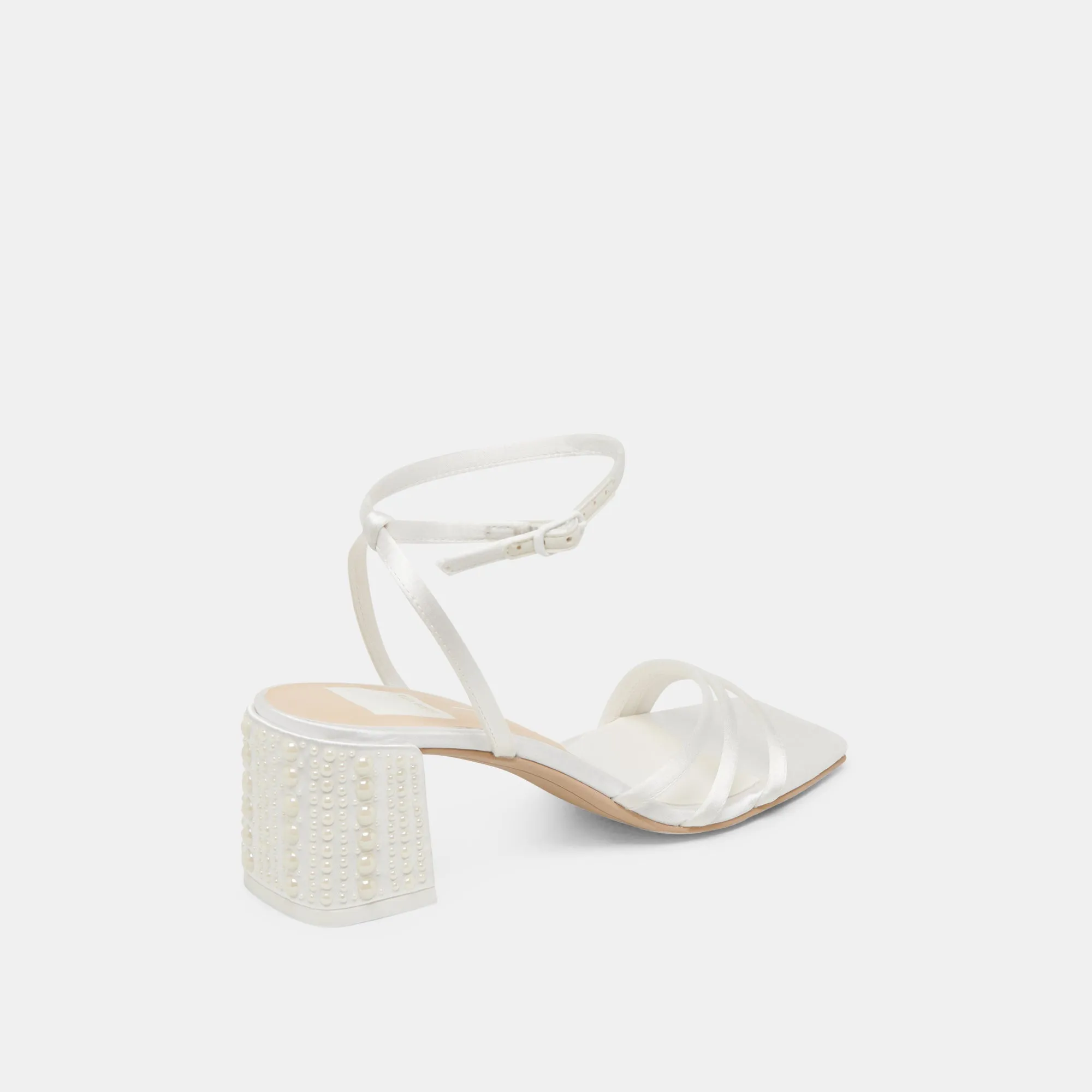 YSABEL PEARL HEELS TRUE WHITE SATIN Durable Construction Lace Up Style